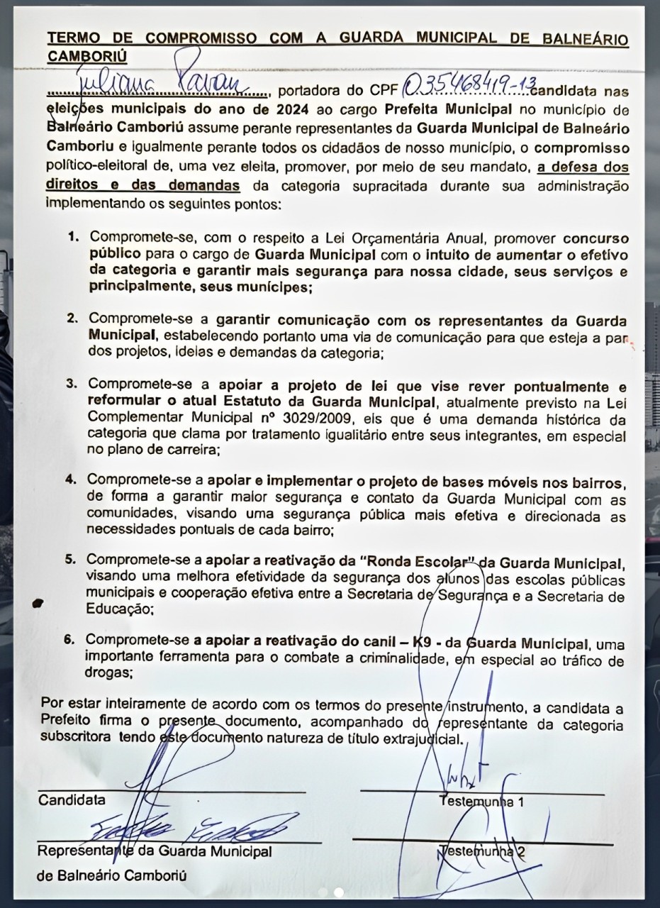 Termo de Compromisso com a Guarda Municipal de Balneário Camboriú